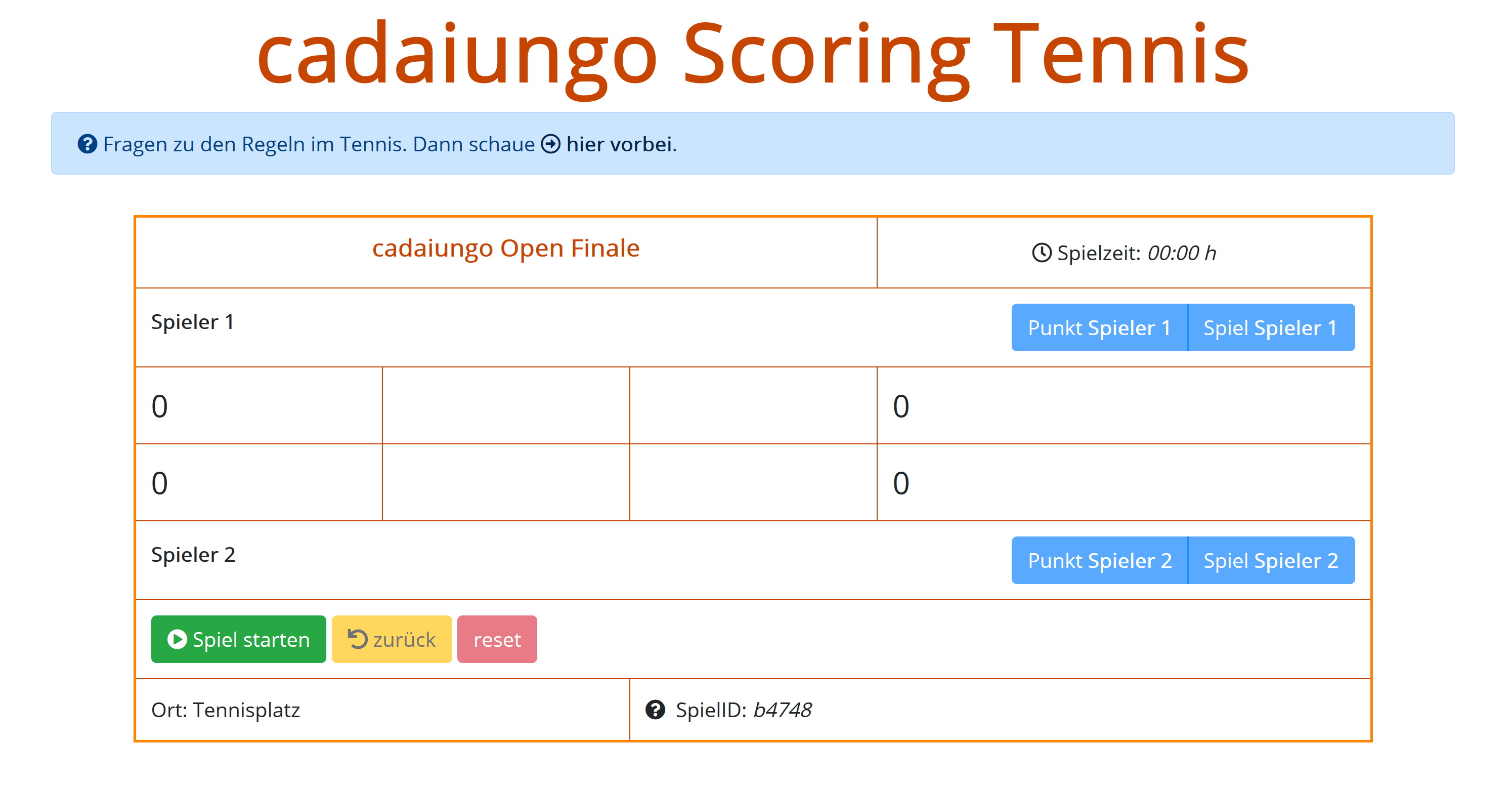 Tennis Spielstandsanzeiger online | Copyright cadaiungo - Alles für Deinen Sport im Verein | 
								www.cadaiungo.de